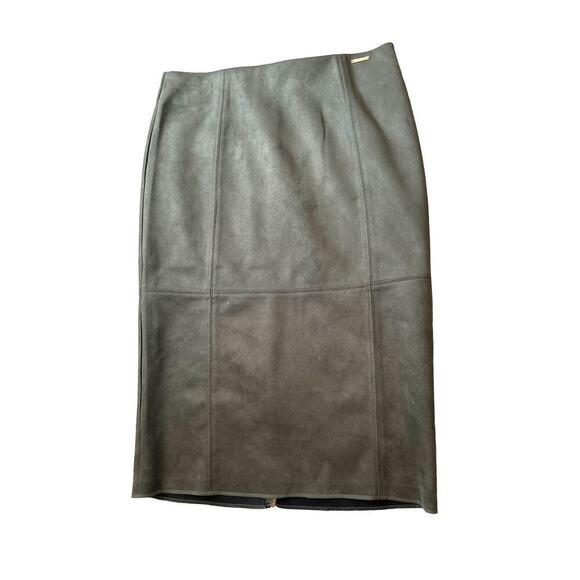 Andrew Marc suede skirt midi western style A-line Olive green SZ LG slit back - Picture 2 of 8